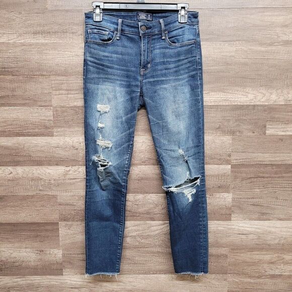 Abercrombie & Fitch Harper Ankle Jeans Blue Medium Wash Womens 26 Distressed - Picture 2 of 15